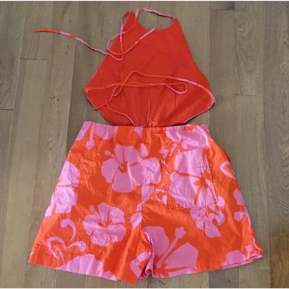 Staud Georgia Floral Romper 2 Tropical Palm Botanical Travel Beach Resort Cruise